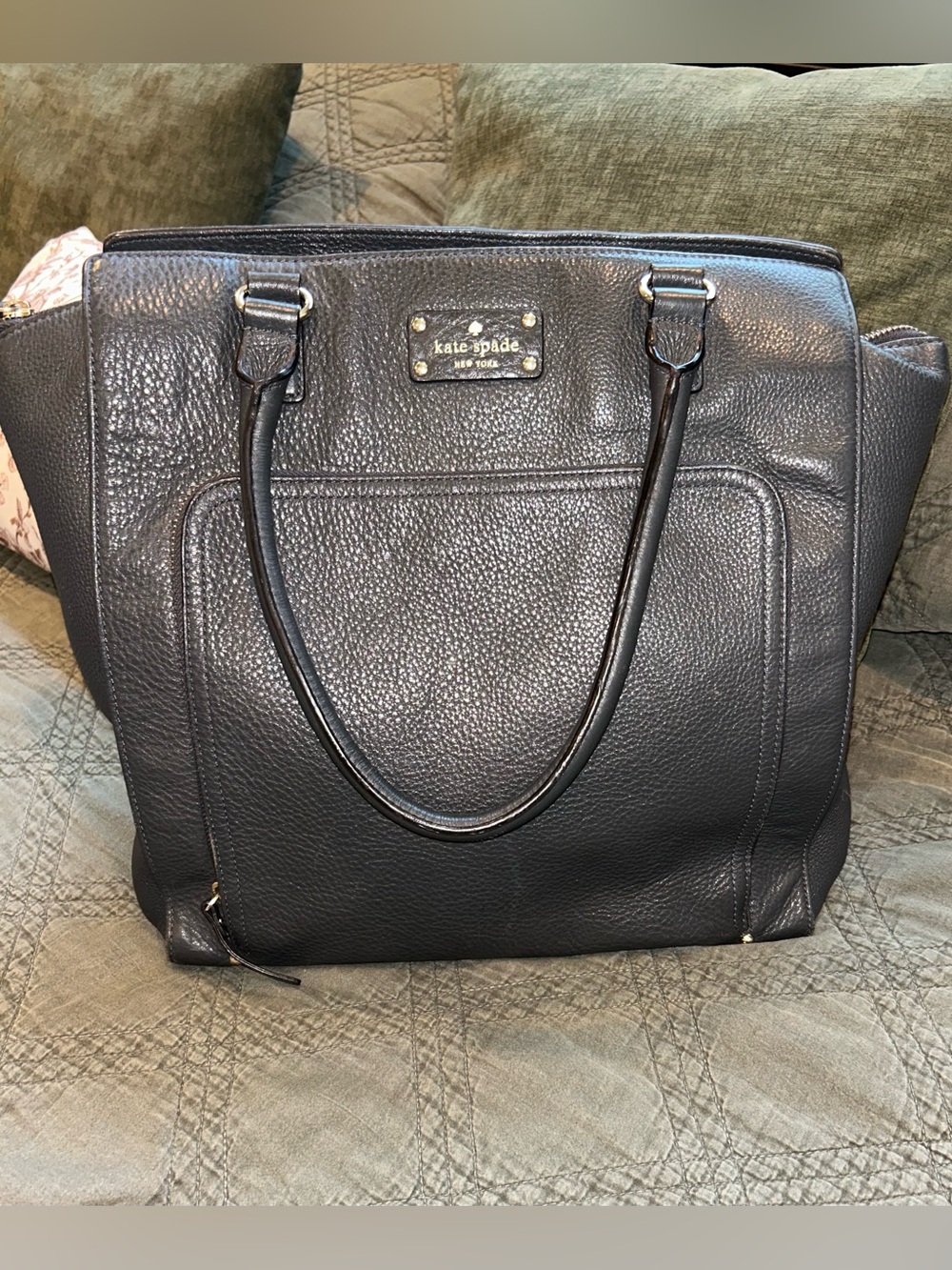 kate spade Charcoal Pebbled Leather Work Tote/handbag